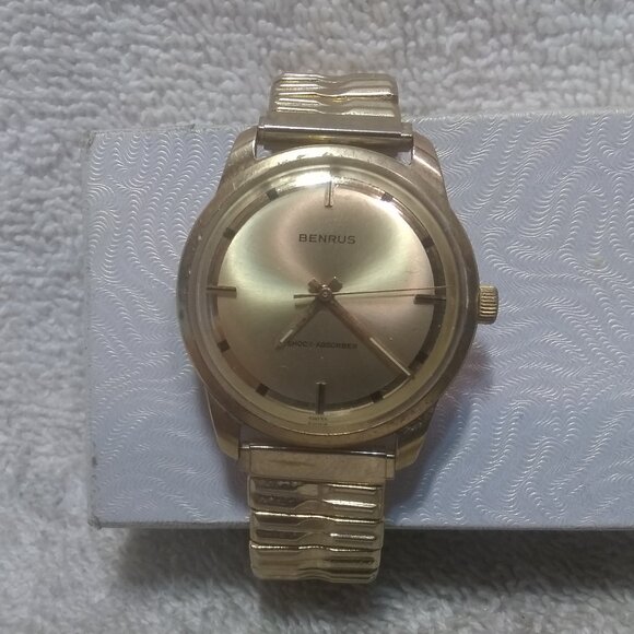 Benrus Wind Up Watch Men 3021 20 Micron Gold Case Gold Flex Great Vintage Shape - Picture 1 of 15